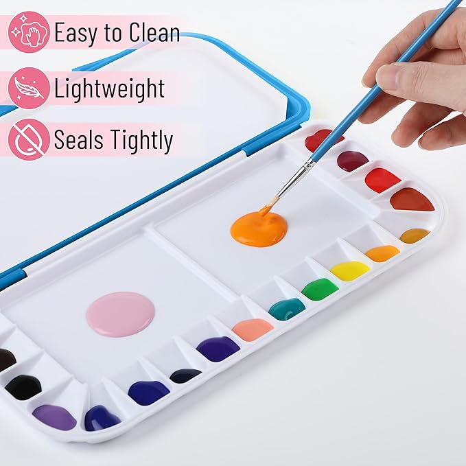 Mr. Pen- Airtight Watercolor Palette with Lid, Blue, 18 Wells and 2 Mixing Areas, Empty Watercolor Palette, Paint Pallet with Lid, Folding Paint Tray