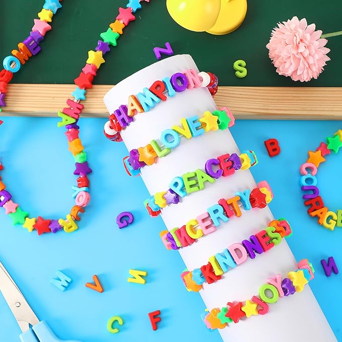 Augshy 700Pcs Large Letter Beads Colorful Plastic A-Z Mixed Alphabet Shape Beads for Jewelry Making Bracelets Necklaces Key Chains Shoelaces Crafts Party Decor(9x12mm)