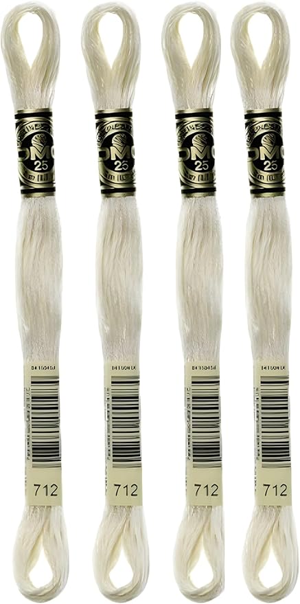 DMC Embroidery Floss Mouline Special Black (310), Cream(712), White(Blanc) -3 Colors Thread Bundle with DMC Embroidery Hand Needles 3-9, INCELER Supplies