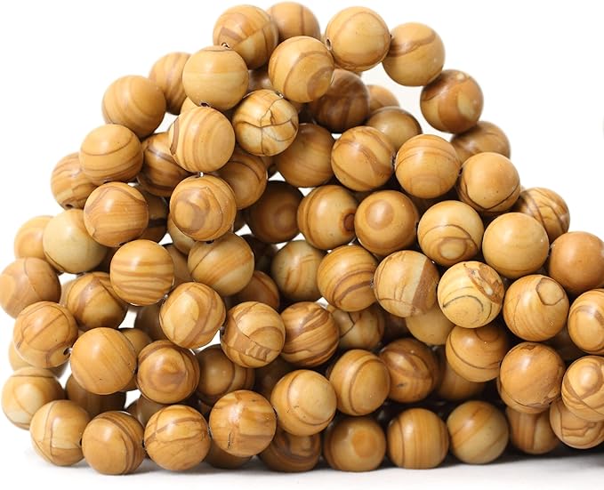 cheavian 35pcs 10mm natural woodgrain jasper round loose beads for jewelry making diy bracelet necklace materials 1 strand 15"
