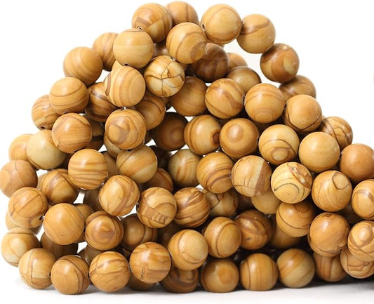 cheavian 35pcs 10mm natural woodgrain jasper round loose beads for jewelry making diy bracelet necklace materials 1 strand 15"