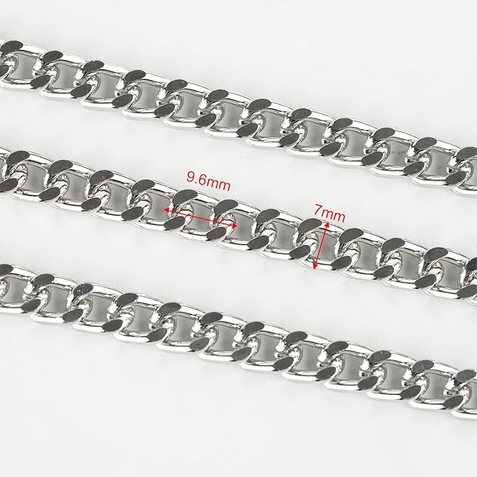 YOUBEIYEE 33ft/10m Cuban Chain Spool - Light Silver Plated Aluminum Chains for Men and Women Necklace and Bracelet DIY Jewelry Supplies