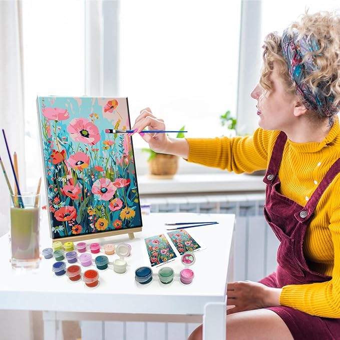 JOOZ Flower Paint by Number for Adults with Easel Paint by Numbers Kit with Frame for Adults Beginners on Canvas DIY Acrylic Painting Kit for Home Decor Gift 7.87x11.81 Inch
