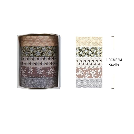 Fantasy Washi Tape Set - 5 Rolls Texture Arts Adhesive Tapes Basic Patterns Decorative Masking Tape Sets for Craft, Kids, Scrapbook, DIY, Gift Wrapping (4-Neutral Geometry)