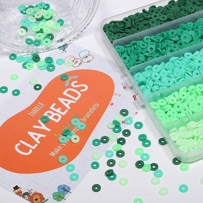 3500pcs Green Clay Beads for Bracelets Making 6mm Heishi Beads Polymer Flat Round Disc Clay for Jewelry Making Green Bead Crafts