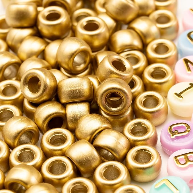 Gxueshan 1400 Pcs Acrylic Gold Pink Colorful 6x9mm Pony Beads 10x6mm Mix Candy Color Alphabet Letter Beads Bulk for Jewelry Friendship Bracelet Necklace Making Kit Braids Kandi Beads (1400)