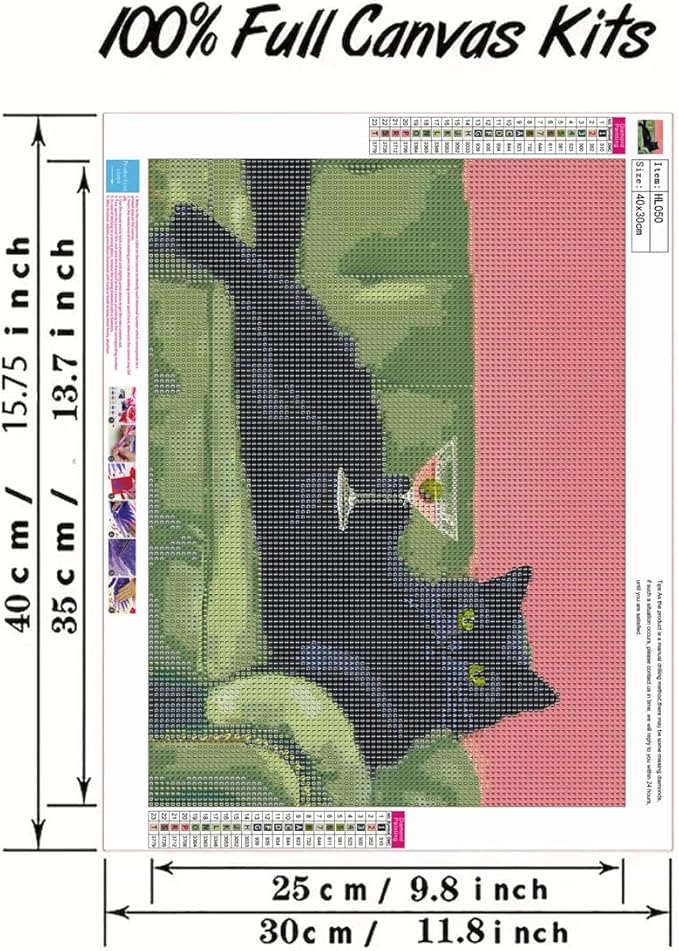 GEMFAMILY 5D Animal Cat Diamond Art Kits for Adults,Diamond Painting Kits for Funny Black Cat, DIY Full Round Drill Gem Art Craft for Adults for Home Wall Decor 12 x 16 Inch