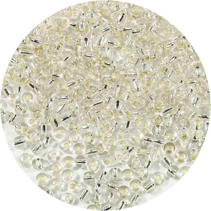Bala&Fillic Clear Silver Lined Color 4mm Seed Beads About 1200pcs/100Grams in Bag, 6/0 Glass Craft Beads for Making Bracelet and Necklace (Clear Silver Lined)