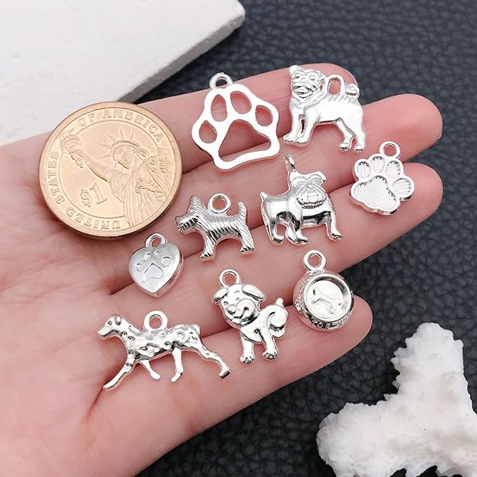 100pcs Craft Supplies Pet Dog Animals Charms Pendants for Crafting Jewelry Findings Making Accessory for DIY Necklace Bracelet (Bright Silver sn861)