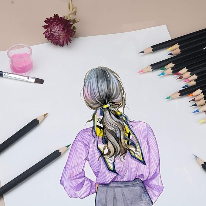 KALOUR Professional Watercolor Pencils with 2 Brush - 72 Colors - Beautiful Blending Effects with Wet or Dry - Ideal for Coloring Book - Water Soluble Pencils for Adults Beginners
