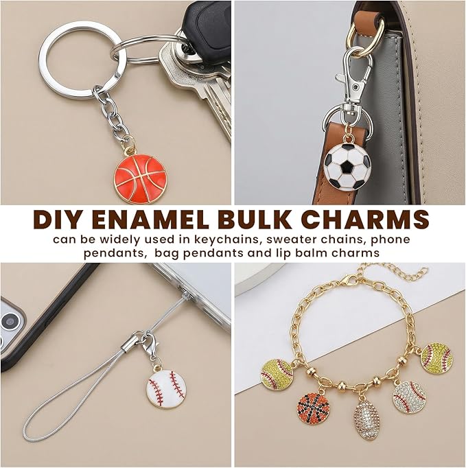 Sports Charms for Jewelry Making, Enamel Rhinestone Ball Game Football Soccer Charms with 40Pcs Jump Rings Pendants for Bracelet Necklace Earrings Making DIY Crafts Adults Gifts