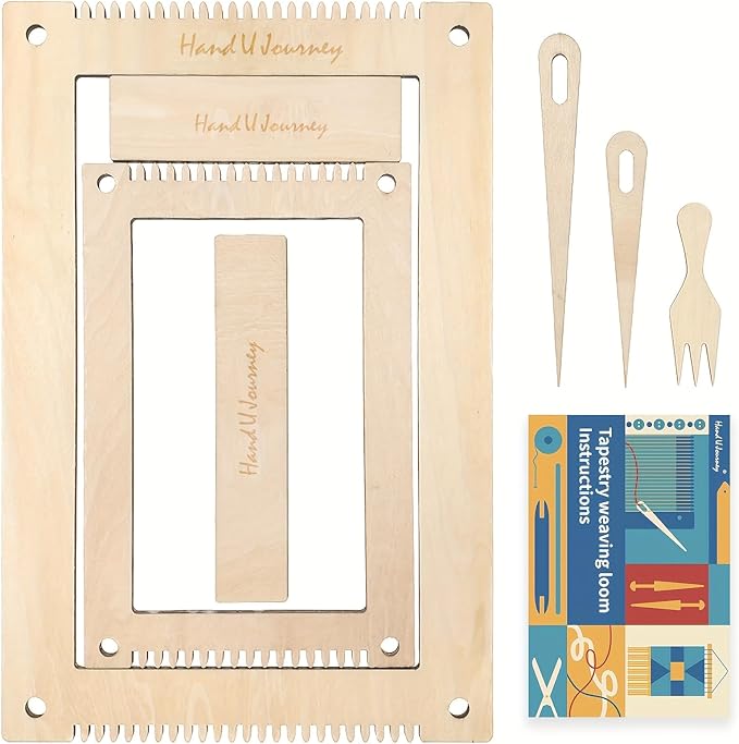 HAND U JOURNEY Rectangle Weaving Loom Kit – 2 Set (7.9"x11.8" & 5.3"x7.8") with Weaving Tools and 16-Page Instruction Book – Beginner DIY Hand Weaving Craft for Adults, Medium Size