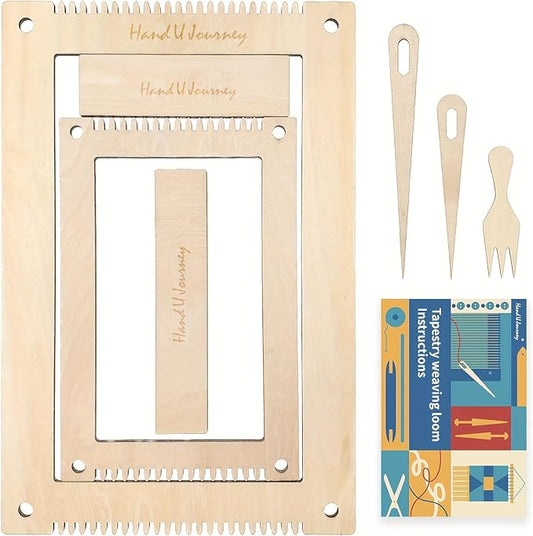 HAND U JOURNEY Rectangle Weaving Loom Kit – 2 Set (7.9"x11.8" & 5.3"x7.8") with Weaving Tools and 16-Page Instruction Book – Beginner DIY Hand Weaving Craft for Adults, Medium Size