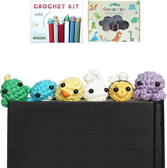 Fortilo Crochet Kit for Beginners 6PCS Crochet Animals Bookmarks with Step-by-Step Video Tutorials 30% Extra Yarn, Perfect for Gifts, Emotional Support, Ideal Knitting Kit for Adults, Kids