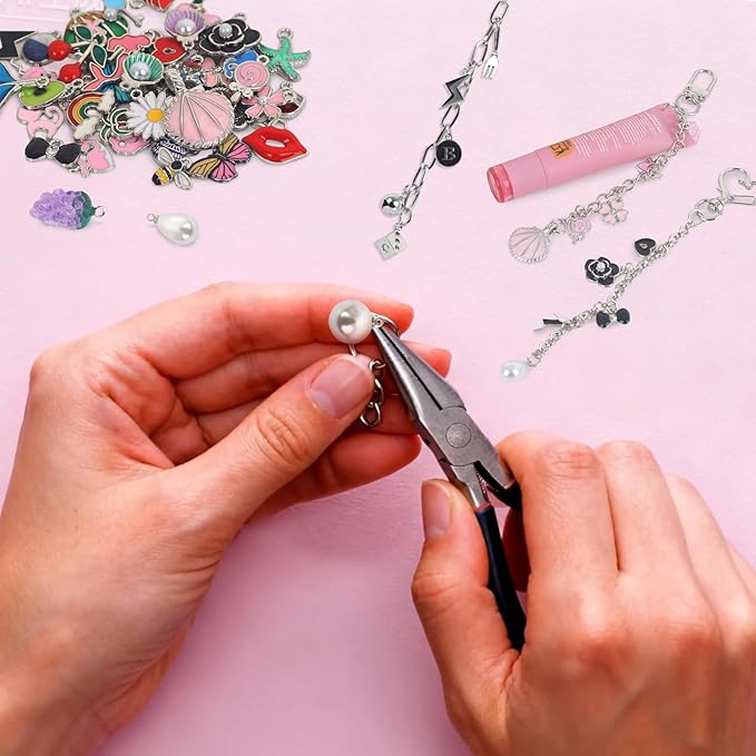 foci cozi 195PCS Lipgloss Keychain Jewelry Making Charms Kit for Adults,Charms for Jewelry Keychain Making Supplies,Charm Bracelet Making Kit