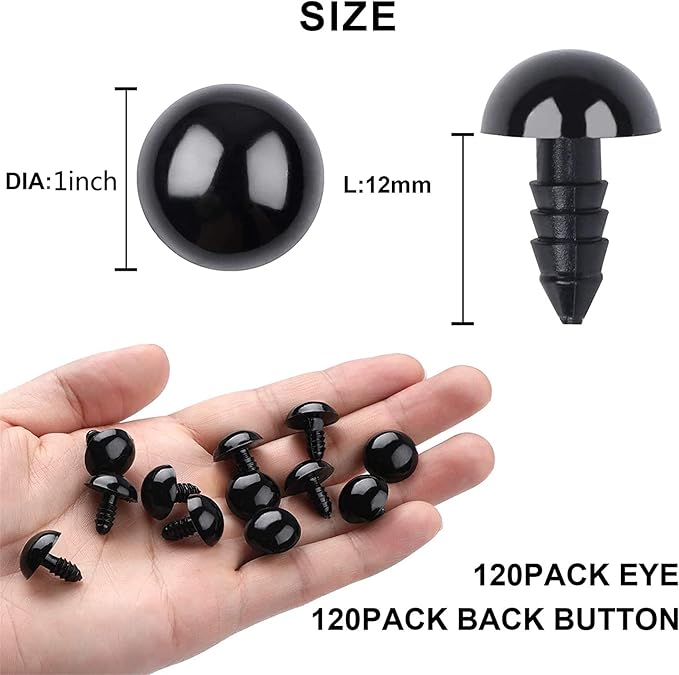 UPINS 120PCS Plastic Safety Crochet Eyes Bulk with 120PCS Washers for Crochet Crafts (0.94Inch/24mm)