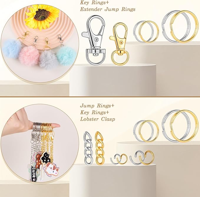 BESARME 1130PCS Keychain Making Kit Jump Rings for Jewelry DIY Key chain Supplies with Keyrings Bulk, Metal Lobster Claw Clasp, Swivel Snap Hook, Extender Chain for Crafts Accessories（Gold and Silver）