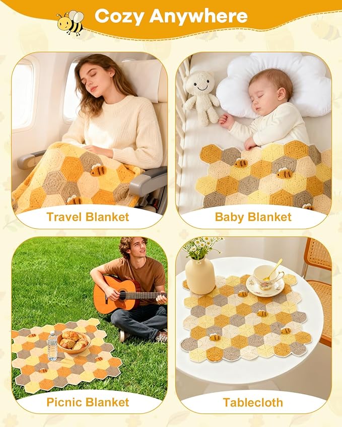 Arborthread Crochet Blanket Kit for Beginners, Honeycomb Beginner Knitting Kit w/Step-by-Step Video & Instructions for Adults & Kids