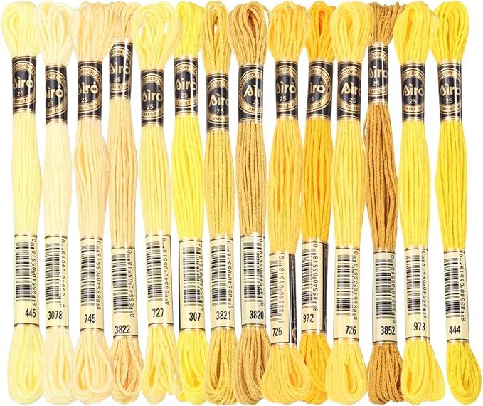 PATIKIL 14 Skeins Embroidery Floss, Polyester Embroidery Threads Bracelets String for Cross-Stitch Hand Embroidery, Multicolored Yellow