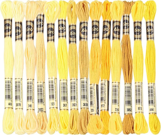 PATIKIL 14 Skeins Embroidery Floss, Polyester Embroidery Threads Bracelets String for Cross-Stitch Hand Embroidery, Multicolored Yellow