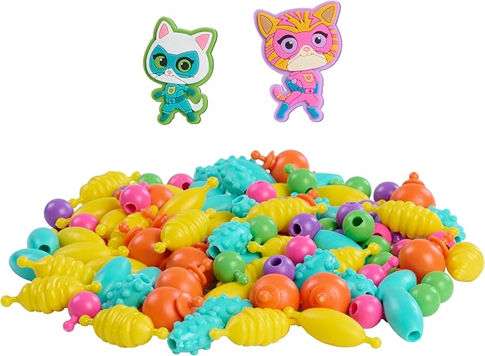 Disney Junior SuperKitties Pop Beads Jewelry Kit – 100 Pop Beads & 2 Character Charms, Easy Snap-On Necklace & Bracelet Craft Set for Kids Ages 3+