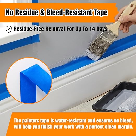 HongWay Painters Tape 3 Inch Wide, 55yd, Masking Tape for Painting Labeling Arts Crafts, Easy Removal, No Residue (Blue)