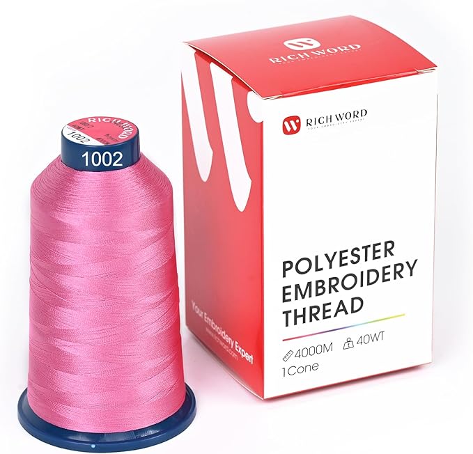Poolin Embroidery Machine Thread Richword Selected Pink 4000M 40WT Polyester Embroidery Thread – Smooth, Strong Single Spool for Home & Commercial Machines 1002