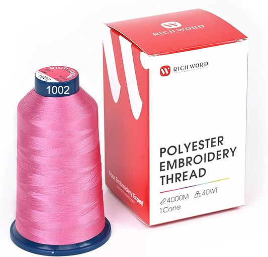 Poolin Embroidery Machine Thread Richword Selected Pink 4000M 40WT Polyester Embroidery Thread – Smooth, Strong Single Spool for Home & Commercial Machines 1002