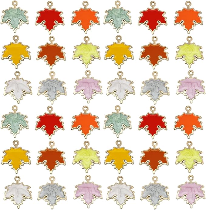 Youdiyla 54pcs Alloy enamel maple leaf set series Pendant Jewelry Making DIY Keychain Earrings Pendant Various Design Charms for Jewelry Making Bracelets Necklace (SN277)
