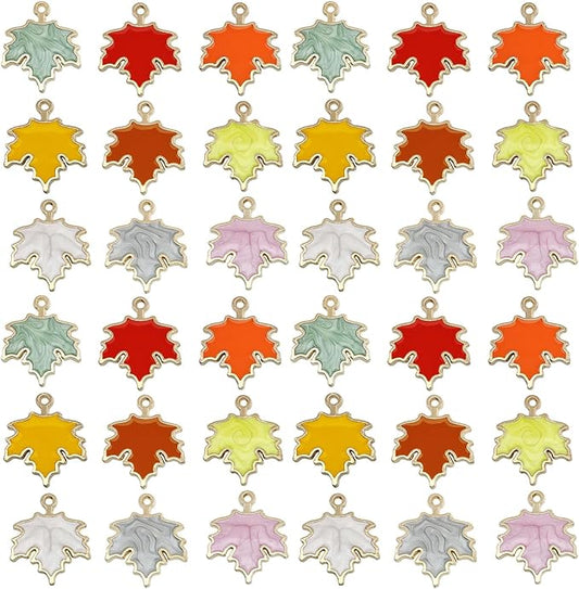 Youdiyla 54pcs Alloy enamel maple leaf set series Pendant Jewelry Making DIY Keychain Earrings Pendant Various Design Charms for Jewelry Making Bracelets Necklace (SN277)