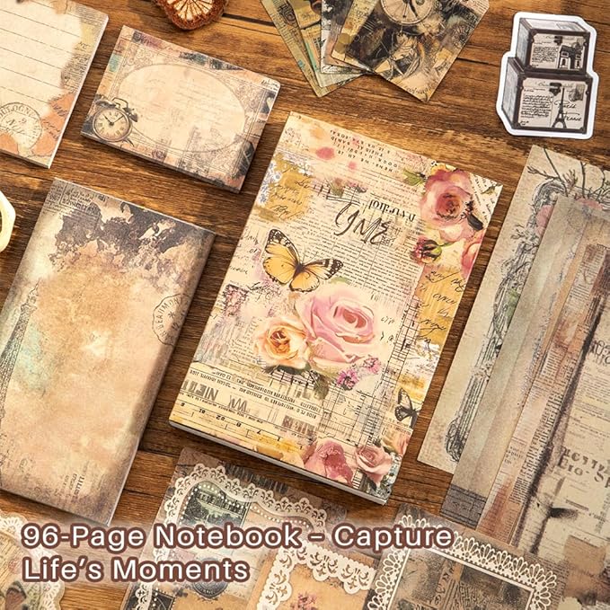 icceemee Scrapbooking Supplies Kit, Brown Garden Scrapbooking Kit for Bullet Junk Journaling, Stationery, A6 Grid Notebook, Flower DIY Journaling Supplies, Birthday Craft Gift for Teen Girls