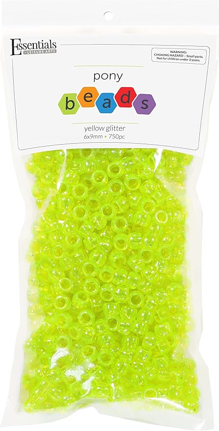 Pony Beads, 6x9mm, Glitter Yellow, 750pc – Bracelet Making Kit for Jewelry and Kandi Crafts – Bulk Craft Beads for Friendship Bracelets and DIY Projects