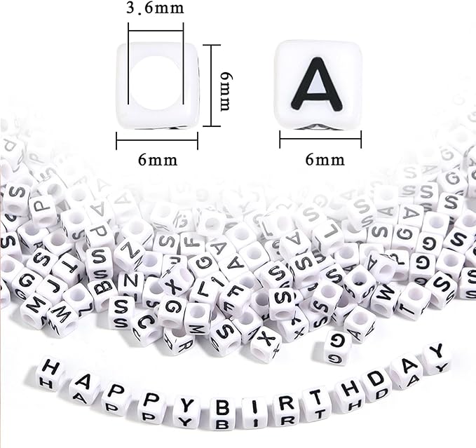 Alphabet Beads A-Z 1000+Pcs Letter Beads, Acrylic 4x7mm Round Letter Bead Kits,Black Digit and Colorful Smile Bead for Bracelets Necklaces DIY Jewelry Making (Square White,1000+PCS)