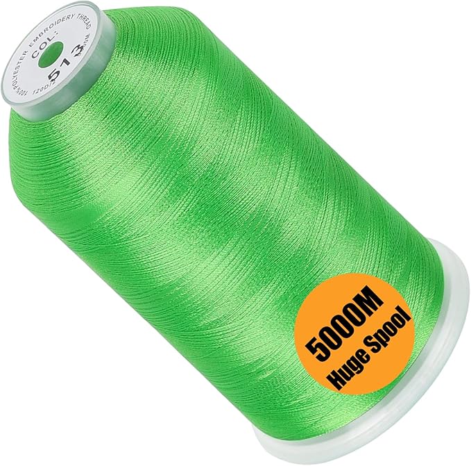 New brothread - Single Huge Spool 5000M Each Polyester Embroidery Machine Thread 40WT for Commercial and Domestic Machines - Lime Green