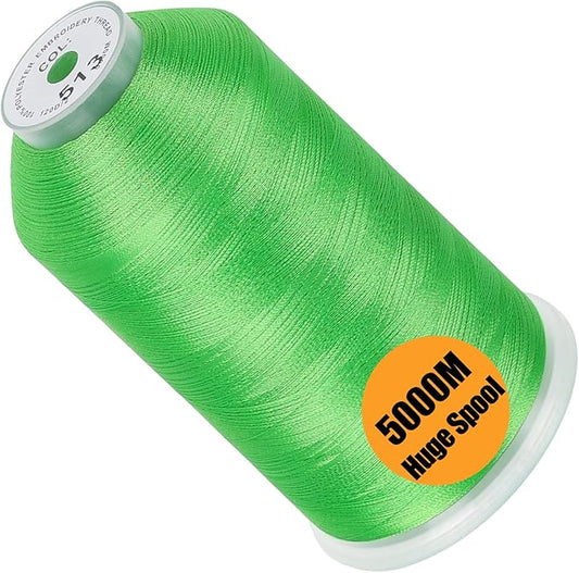 New brothread - Single Huge Spool 5000M Each Polyester Embroidery Machine Thread 40WT for Commercial and Domestic Machines - Lime Green