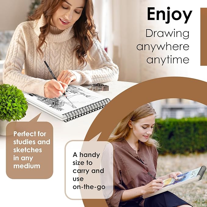 ibayam 9x12 sketchbook, spiral bound sketch book for kids, teens adults artists beginners, drawing supplies art supplies,100 sheets (68lb/100gsm) premium drawing pad for sketching writing painting