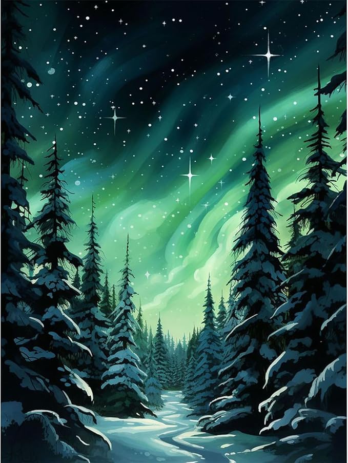 Yezavesu Aurora Diamond Art Kits for Adults, Forest Diamond Painting Kit for Beginners, 5D DIY Round Full Drill Painting with Gem Art Craft Kits for Home Wall Decor 12x16 Inch