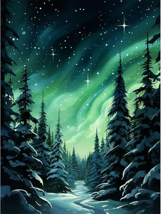 Yezavesu Aurora Diamond Art Kits for Adults, Forest Diamond Painting Kit for Beginners, 5D DIY Round Full Drill Painting with Gem Art Craft Kits for Home Wall Decor 12x16 Inch