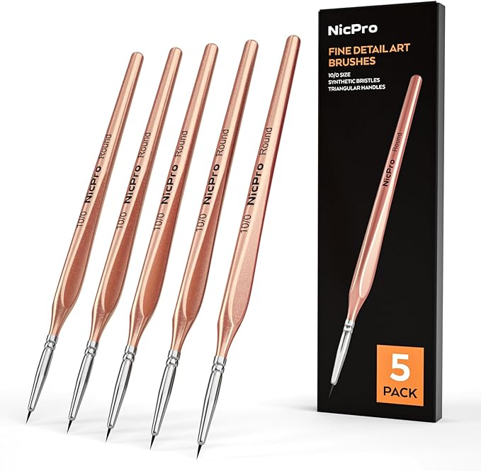 Nicpro Detail Paint Brushes 5 PCS Aesthetic Extreme Fine Tip 10/0 Professional Miniature Painting Artist Brush Set for Micro Watercolor Oil Acrylic Craft Models Rock Army Paint by Number for Adult
