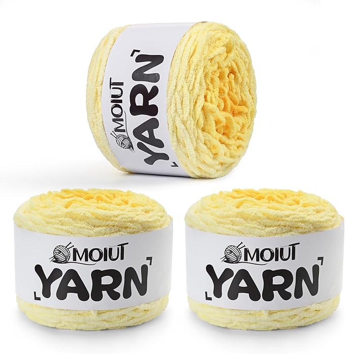 Blanket Perfect Ombre Cake Yarn - Baby Yarn for Crocheting Soft - 3 Pack of 10.6oz/300g - #6 Super Bulky - 197 Yards for Knitting, Crafts & Amigurumi, Chunky Chenille Yarn(3 Sunlit Butter)