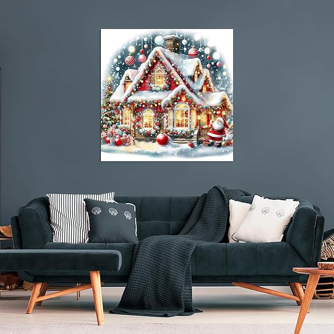 Christmas Stamped Cross Stitch Kits for Adults - Winter Embroidery Kits for Beginners Adults,11 CT Patterns Dimensions Counted Cross Stitch Kits for Adults Arts Craft 14x14 inch