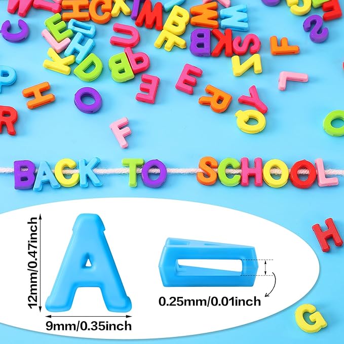 Augshy 700Pcs Large Letter Beads Colorful Plastic A-Z Mixed Alphabet Shape Beads for Jewelry Making Bracelets Necklaces Key Chains Shoelaces Crafts Party Decor(9x12mm)