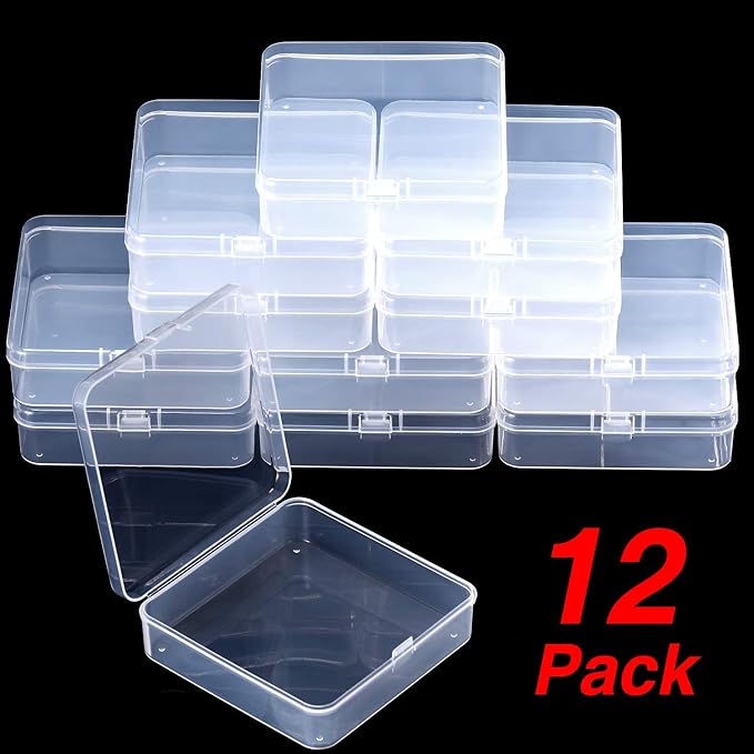 SATINIOR 12 Pack Beads Organizer Box Clear Plastic Beads Storage Containers Box with Hinged Lid for Bracelet Making DIY Jewelry Craft Nail (3.70 x 3.70 x 1.18 Inch)