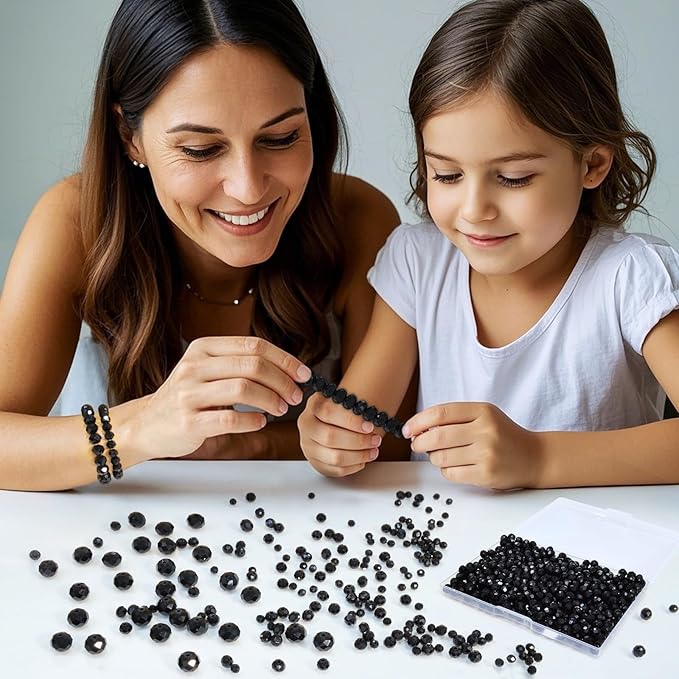 laopottbeads 460pcs 8mm crystal glass beads for jewelry making beads for bracelets necklace pendants making supplies(black)