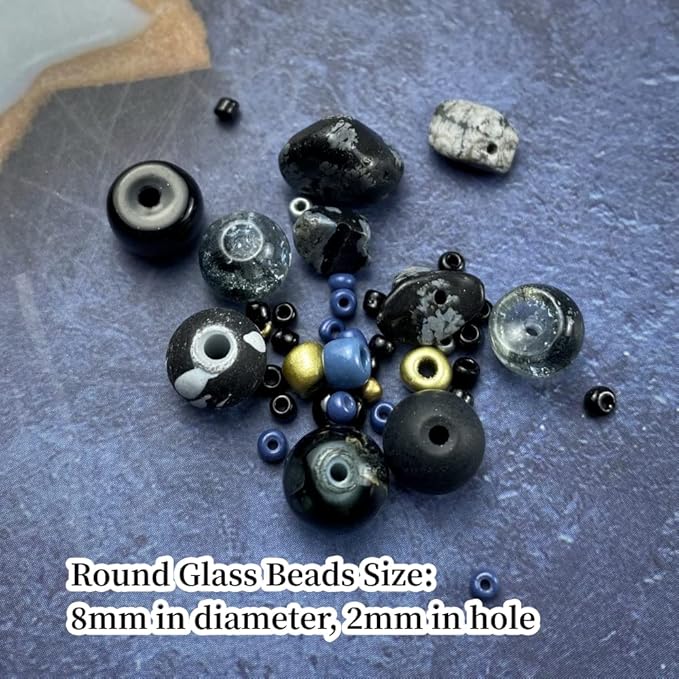 Assorted Glass Resin Beads Multi Size Colors Smooth Cracked Gravel Millet Spacer Beads for Bracelets Necklace Earring DIY Jewelry Making Craft(Black Series)