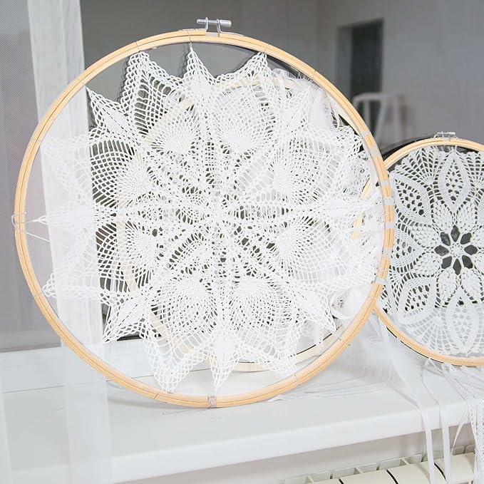 caydo 3 pieces 14/16/18inch large round embroidery hoops kit, cross stitch hoop ring for art craft handy sewing, wedding wreath, dream catch, and wall hanging decoration