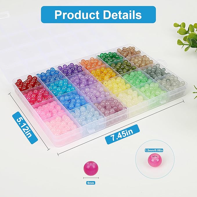 XSEINO About 1200PCS 6mm Glass Beads Bracelet Making Kit,24 Colorful Nature Series Colorful Crystal Beads for Bracelet and Jewelry Making and DIY Crafts,Friendship Bracelets