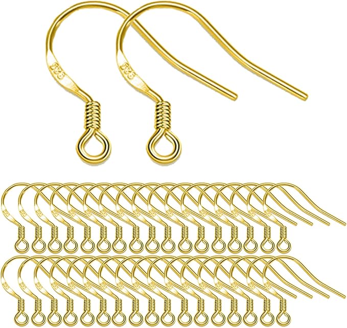 gold earring hooks 80 pcs/40 pairs, ear wires fish hooks, 240pcs hypo-allergenic jewelry findings parts with jump rings and clear silicone earring backs stoppers for diy jewelry making (14k gold)