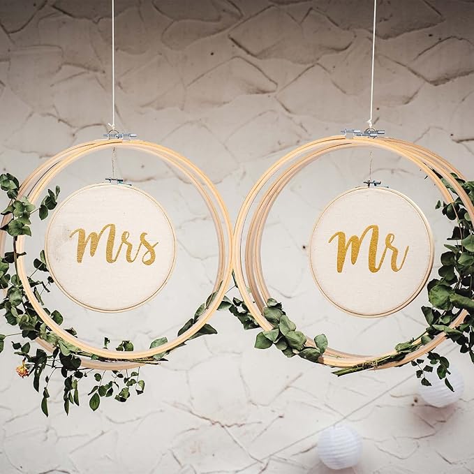 caydo 3 pieces 14/16/18inch large round embroidery hoops kit, cross stitch hoop ring for art craft handy sewing, wedding wreath, dream catch, and wall hanging decoration