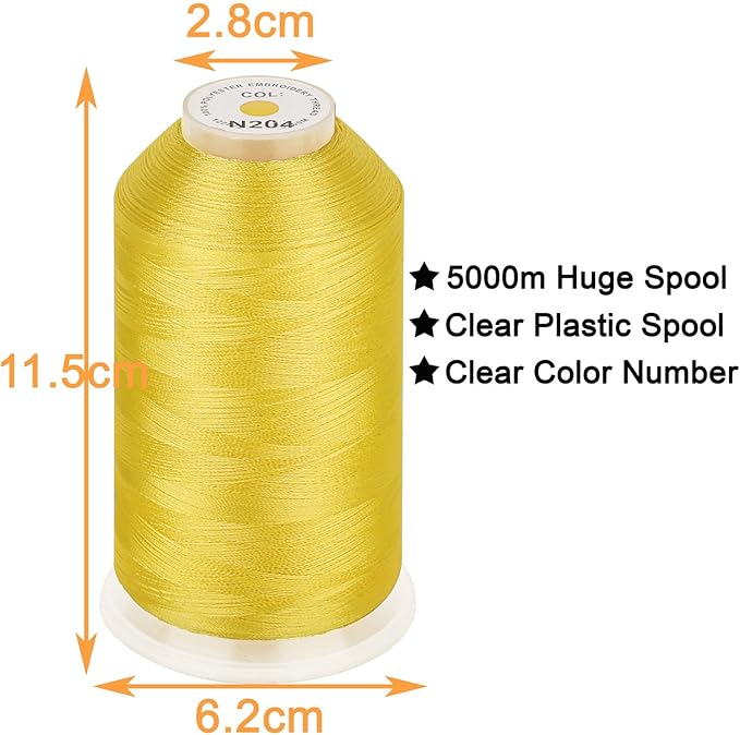 New brothread - Single Huge Spool 5000M Each Polyester Embroidery Machine Thread 40WT for Commercial and Domestic Machines - Yellow (Janome Color)